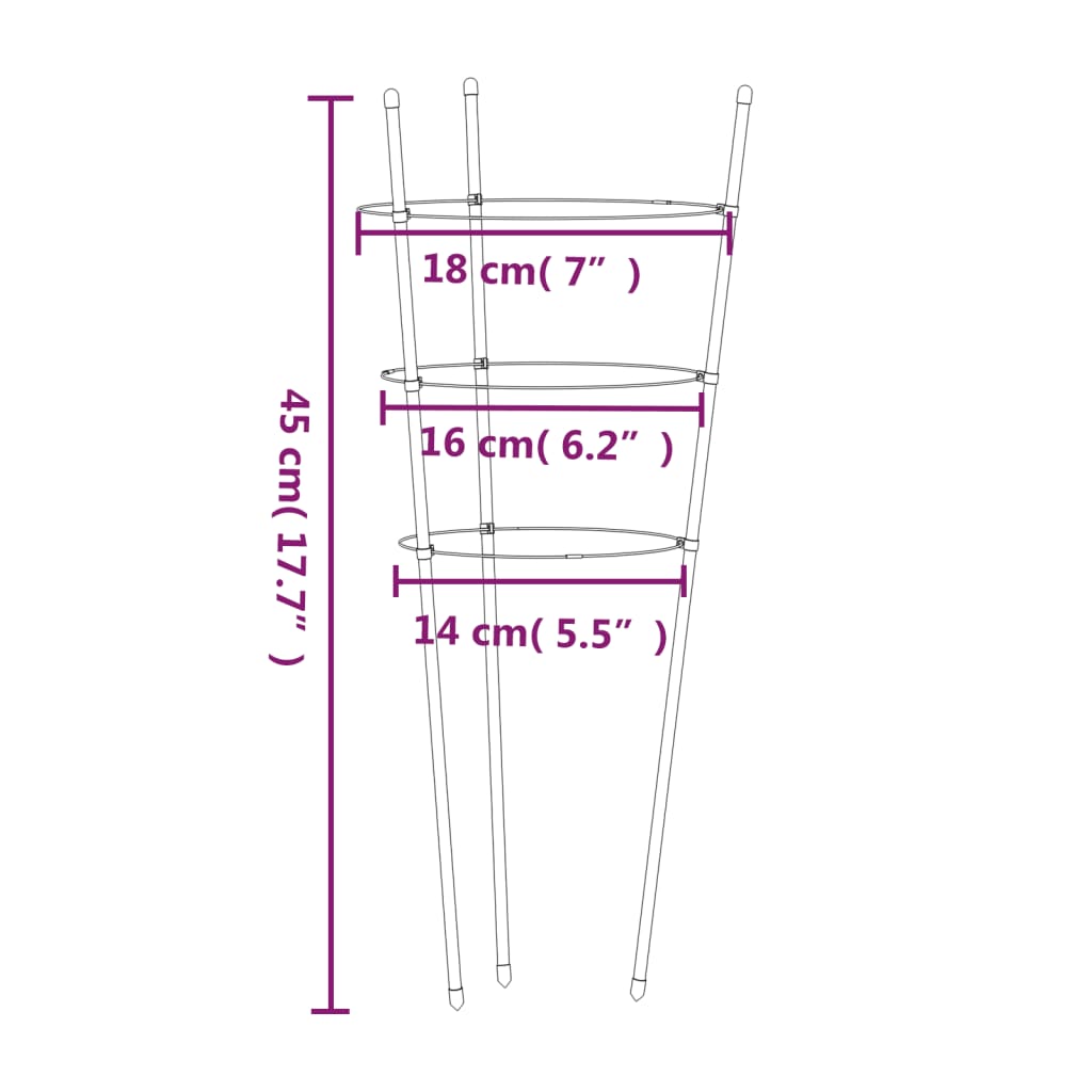 Garden Plant Supports with 3 Rings 5 pcs Green 45 cm Steel