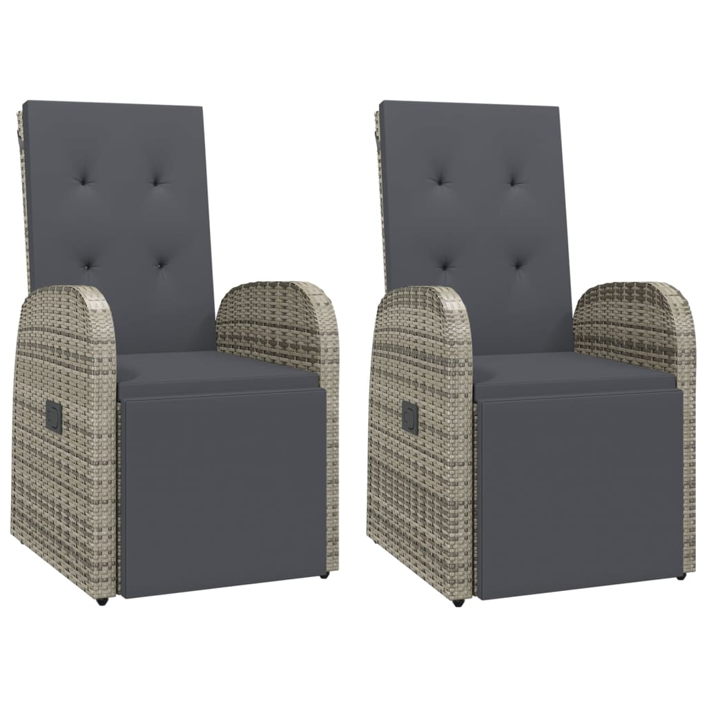 Reclining Garden Chairs with Cushions 2 pcs Grey Poly Rattan