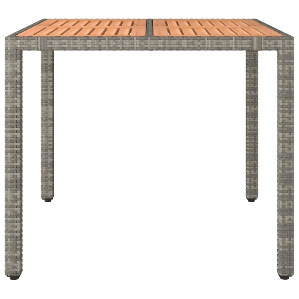 Garden Table with Wooden Top Grey Poly Rattan&Solid Wood Acacia