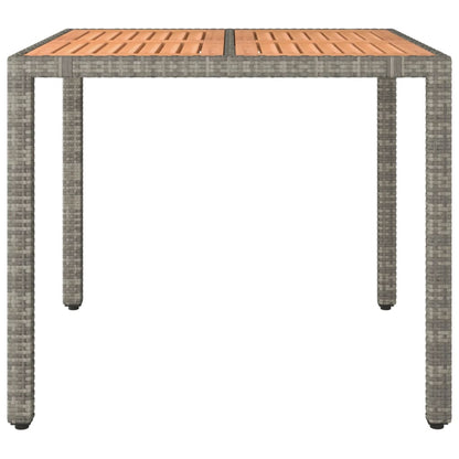 Garden Table with Wooden Top Grey Poly Rattan&Solid Wood Acacia