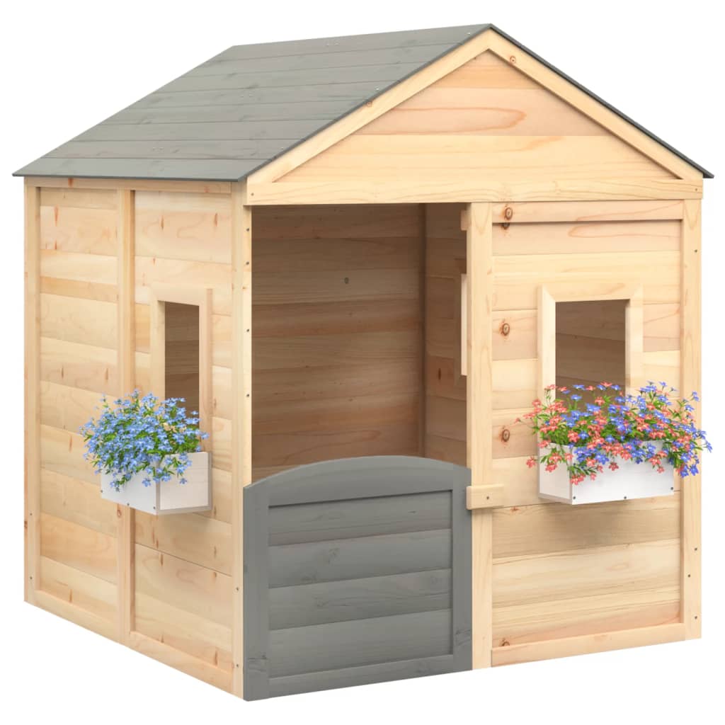 Playhouse with Lockable Door and Flower Pots Solid Wood Fir