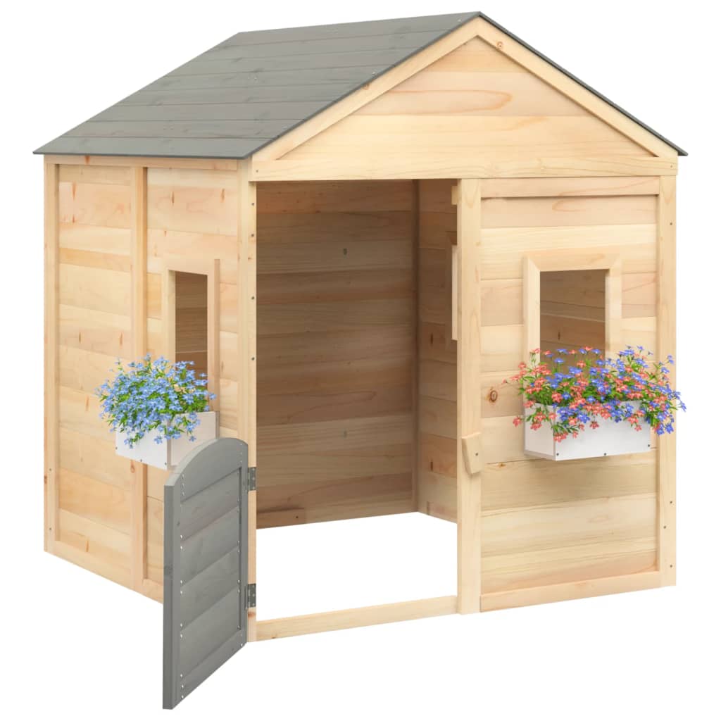 Playhouse with Lockable Door and Flower Pots Solid Wood Fir