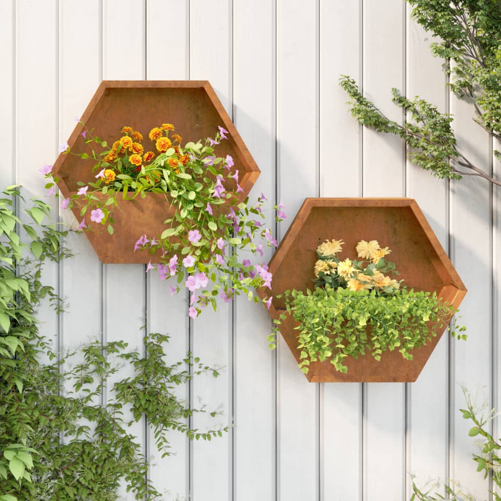 Wall Planters 2 pcs Rusty Corten Steel 46x10x40 cm