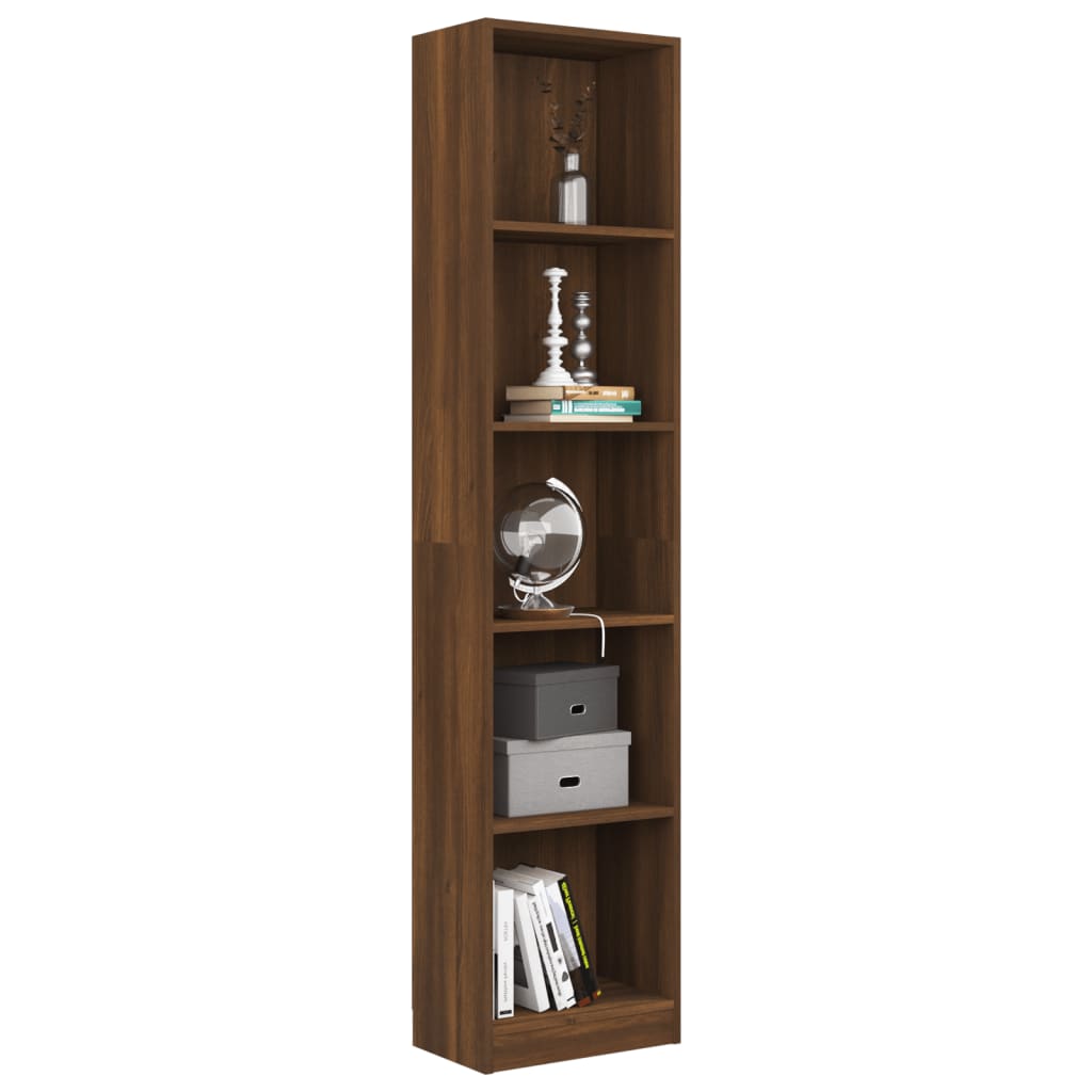 5-Tier Book Cabinet Brown Oak 40x24x175 cm Engineered Wood