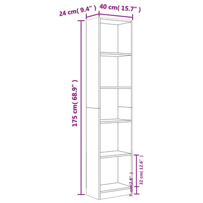 5-Tier Book Cabinet Brown Oak 40x24x175 cm Engineered Wood