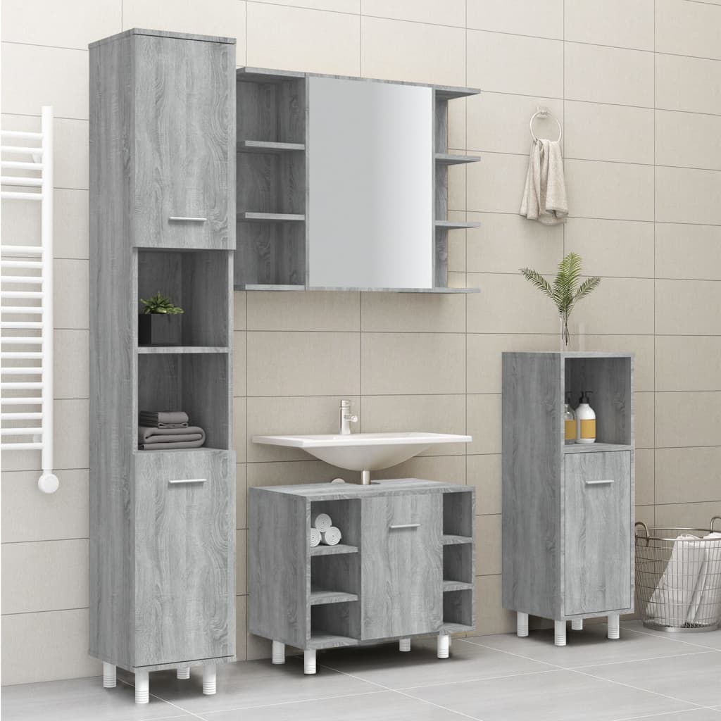 Bathroom Cabinet Grey Sonoma 30x30x179 cm Engineered Wood