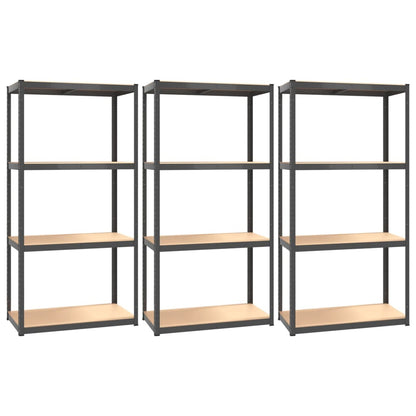 4-Layer Shelves 3 pcs Anthracite Steel&Engineered Wood