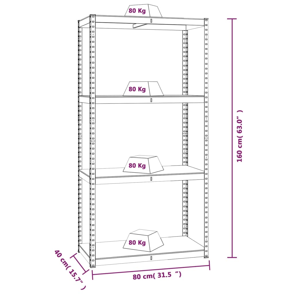 4-Layer Shelves 3 pcs Anthracite Steel&Engineered Wood