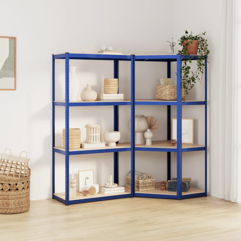 4-Layer Shelves 2 pcs Blue Steel&Engineered Wood