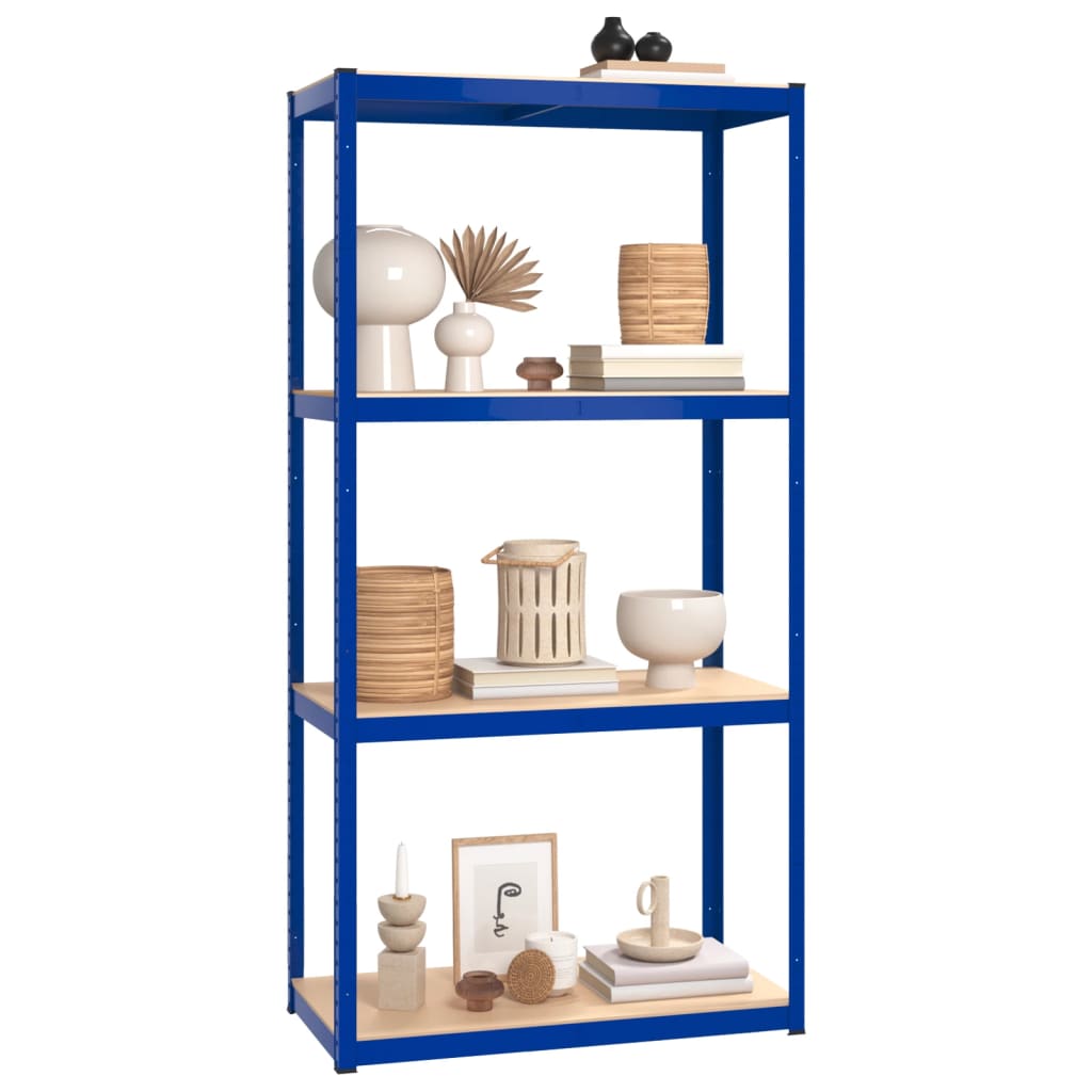 4-Layer Shelves 3 pcs Blue Steel&Engineered Wood