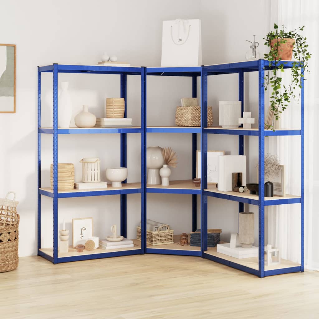 4-Layer Shelves 3 pcs Blue Steel&Engineered Wood