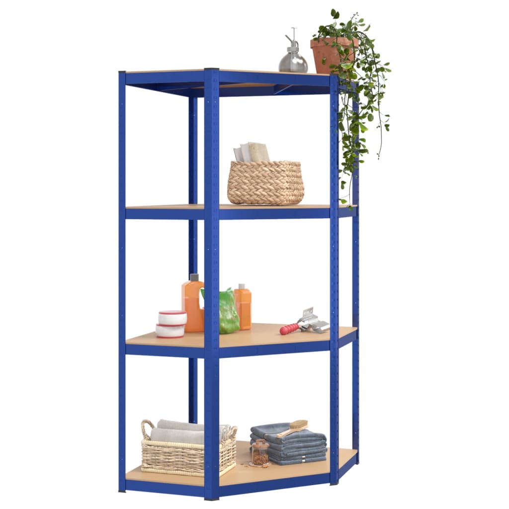 4-Layer Shelves 4 pcs Blue Steel&Engineered Wood