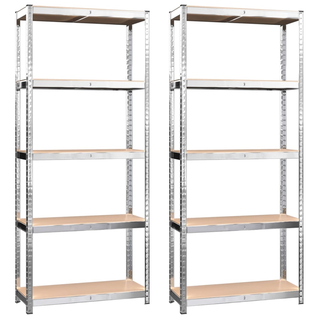 5-Layer Shelves 2 pcs Silver Steel&Engineered Wood