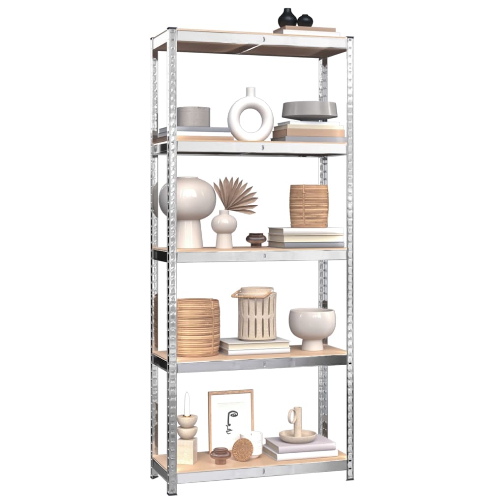 5-Layer Shelves 2 pcs Silver Steel&Engineered Wood