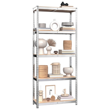 5-Layer Shelves 2 pcs Silver Steel&Engineered Wood