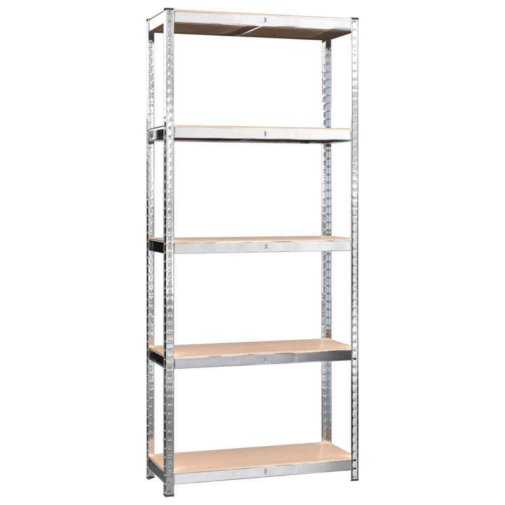 5-Layer Shelves 2 pcs Silver Steel&Engineered Wood