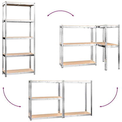 5-Layer Shelves 2 pcs Silver Steel&Engineered Wood