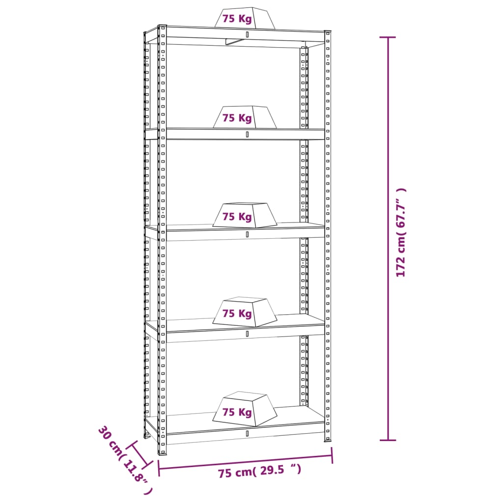 5-Layer Shelves 2 pcs Silver Steel&Engineered Wood