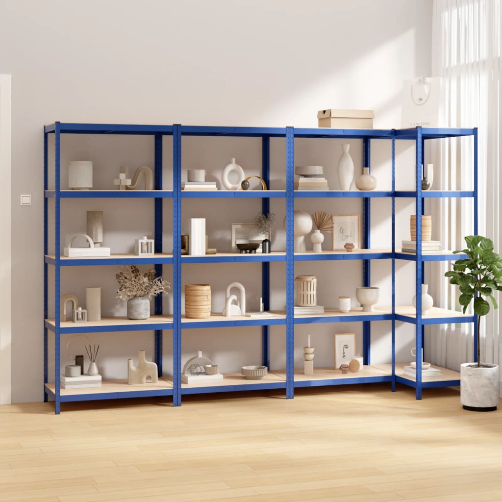 5-Layer Shelves 4 pcs Blue Steel&Engineered Wood