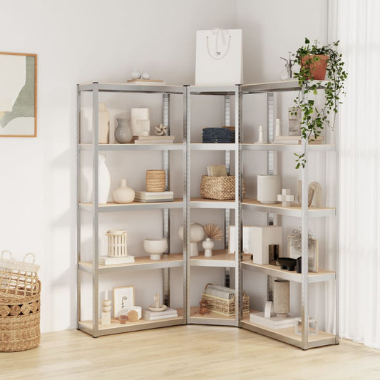 5-Layer Shelves 3 pcs Silver Steel&Engineered Wood