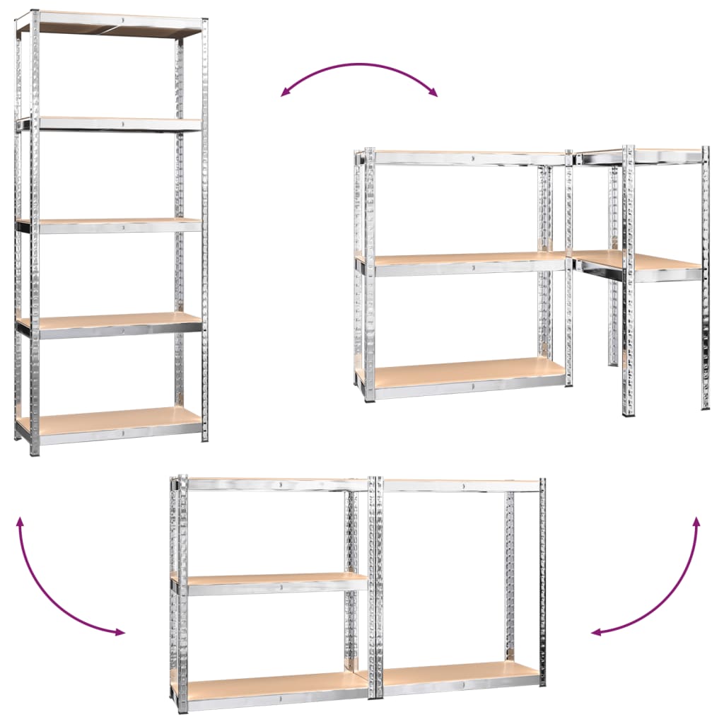 5-Layer Shelves 4 pcs Silver Steel&Engineered Wood