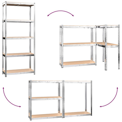 5-Layer Shelves 4 pcs Silver Steel&Engineered Wood