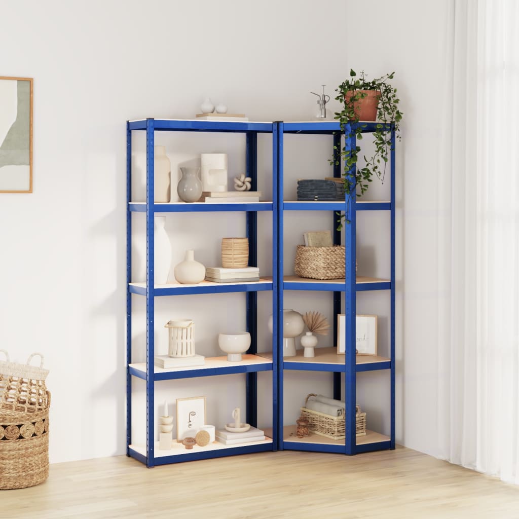 5-Layer Shelves 2 pcs Blue Steel&Engineered Wood