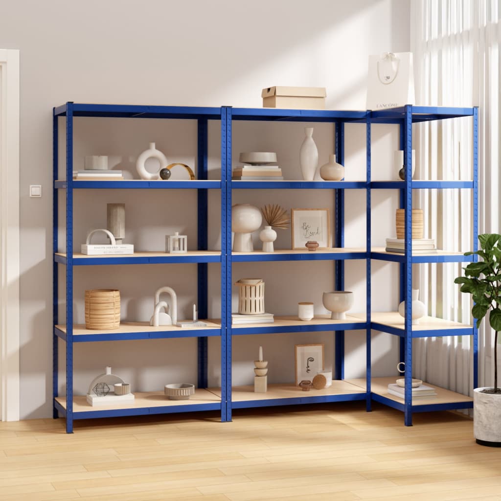 5-Layer Shelves 3 pcs Blue Steel&Engineered Wood