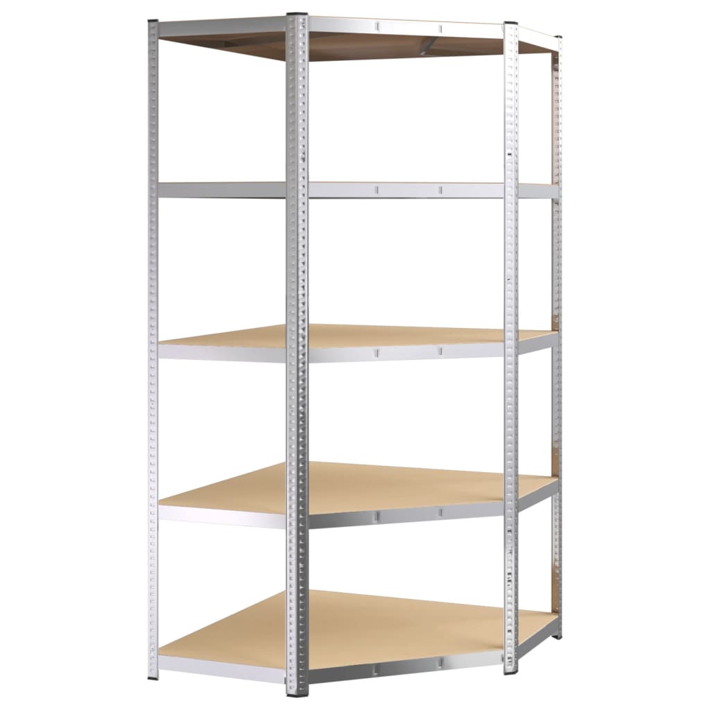 5-Layer Shelves 2 pcs Silver Steel&Engineered Wood