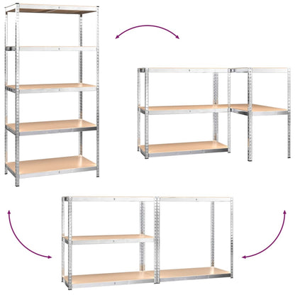 5-Layer Shelves 5 pcs Silver Steel&Engineered Wood