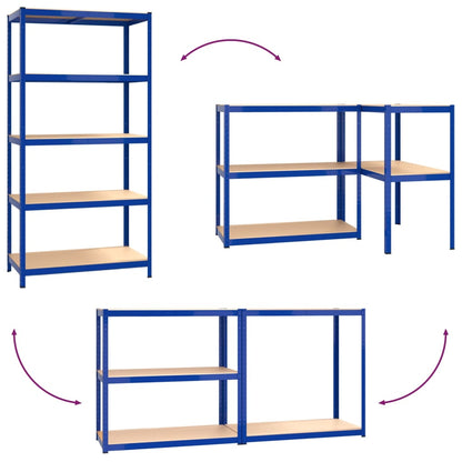 5-Layer Shelves 5 pcs Blue Steel&Engineered Wood