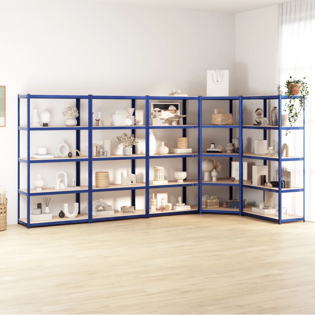 5-Layer Shelves 5 pcs Blue Steel&Engineered Wood