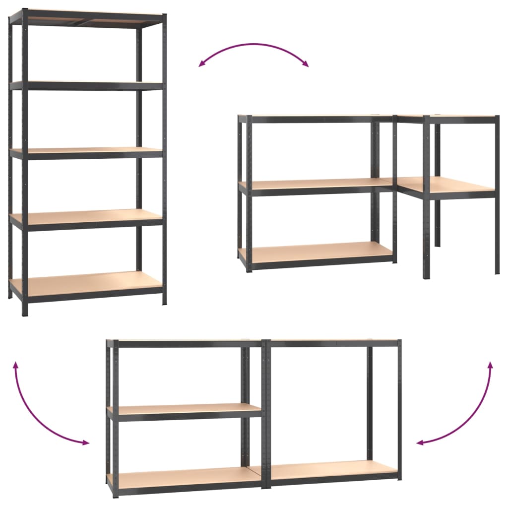 5-Layer Shelves 2 pcs Anthracite Steel&Engineered Wood