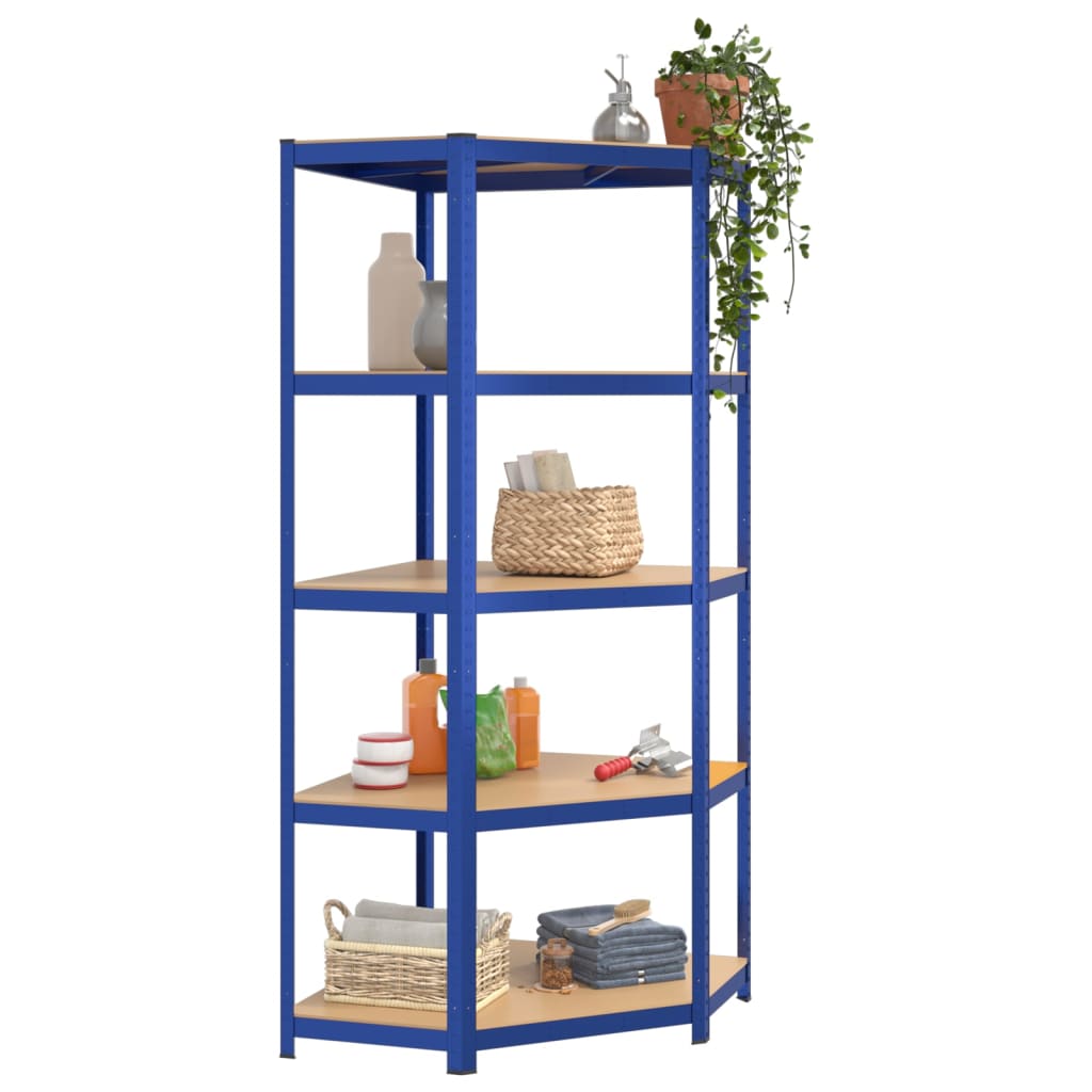 5-Layer Shelves 2 pcs Blue Steel&Engineered Wood