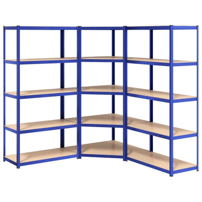 5-Layer Shelves 3 pcs Blue Steel&Engineered Wood