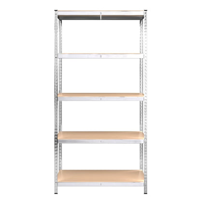 5-Layer Heavy-duty Shelves 2 pcs Silver Steel&Engineered Wood