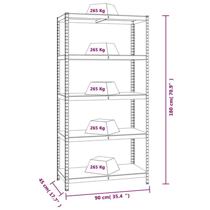 5-Layer Heavy-duty Shelves 2 pcs Silver Steel&Engineered Wood