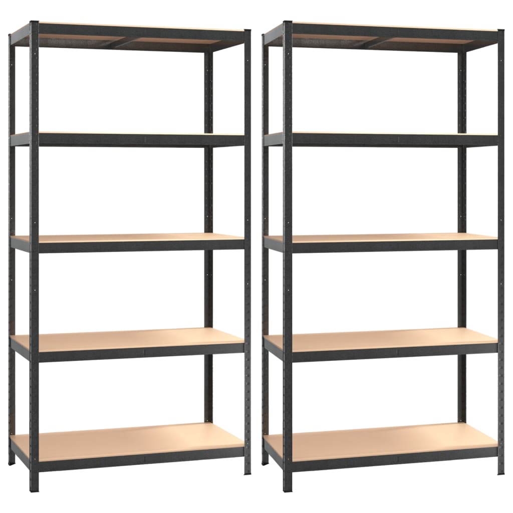 5-Layer Heavy-duty Shelves 2 pcs Grey Steel&Engineered Wood