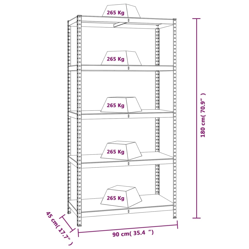 5-Layer Heavy-duty Shelves 2 pcs Grey Steel&Engineered Wood