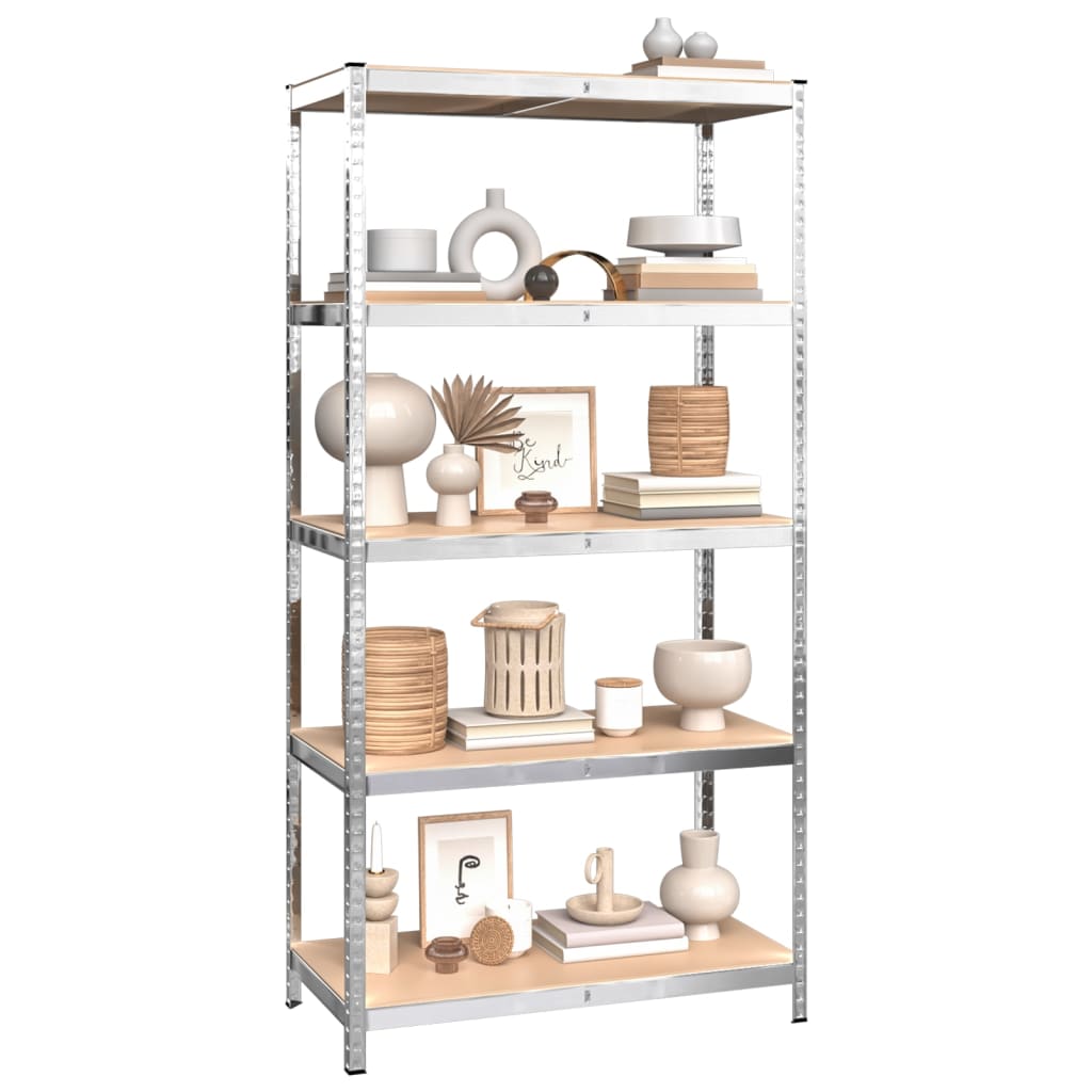 5-Layer Heavy-duty Shelves 2 pcs Silver Steel&Engineered Wood