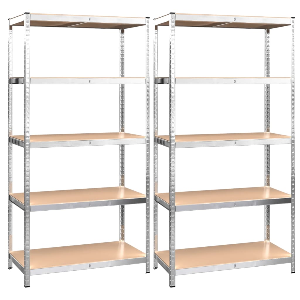 5-Layer Shelves 2 pcs Silver Steel&Engineered Wood