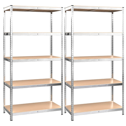 5-Layer Shelves 2 pcs Silver Steel&Engineered Wood