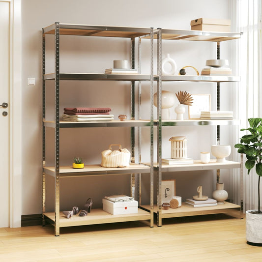 5-Layer Shelves 2 pcs Silver Steel&Engineered Wood