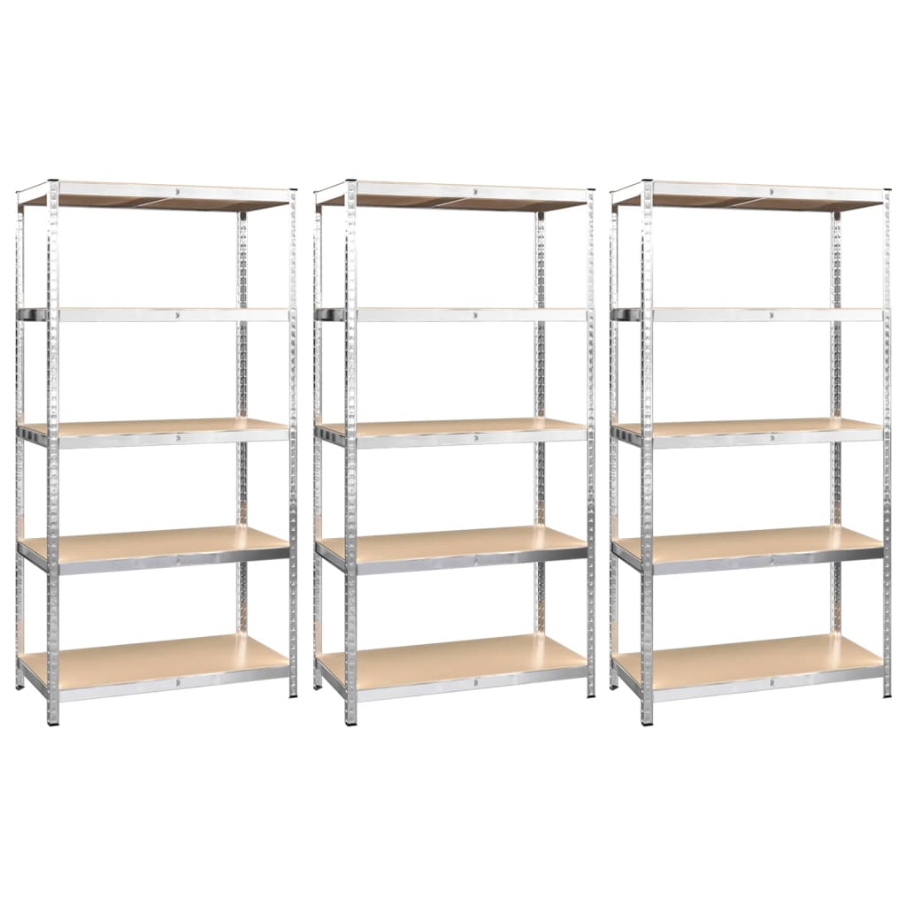 5-Layer Shelves 3 pcs Silver Steel&Engineered Wood