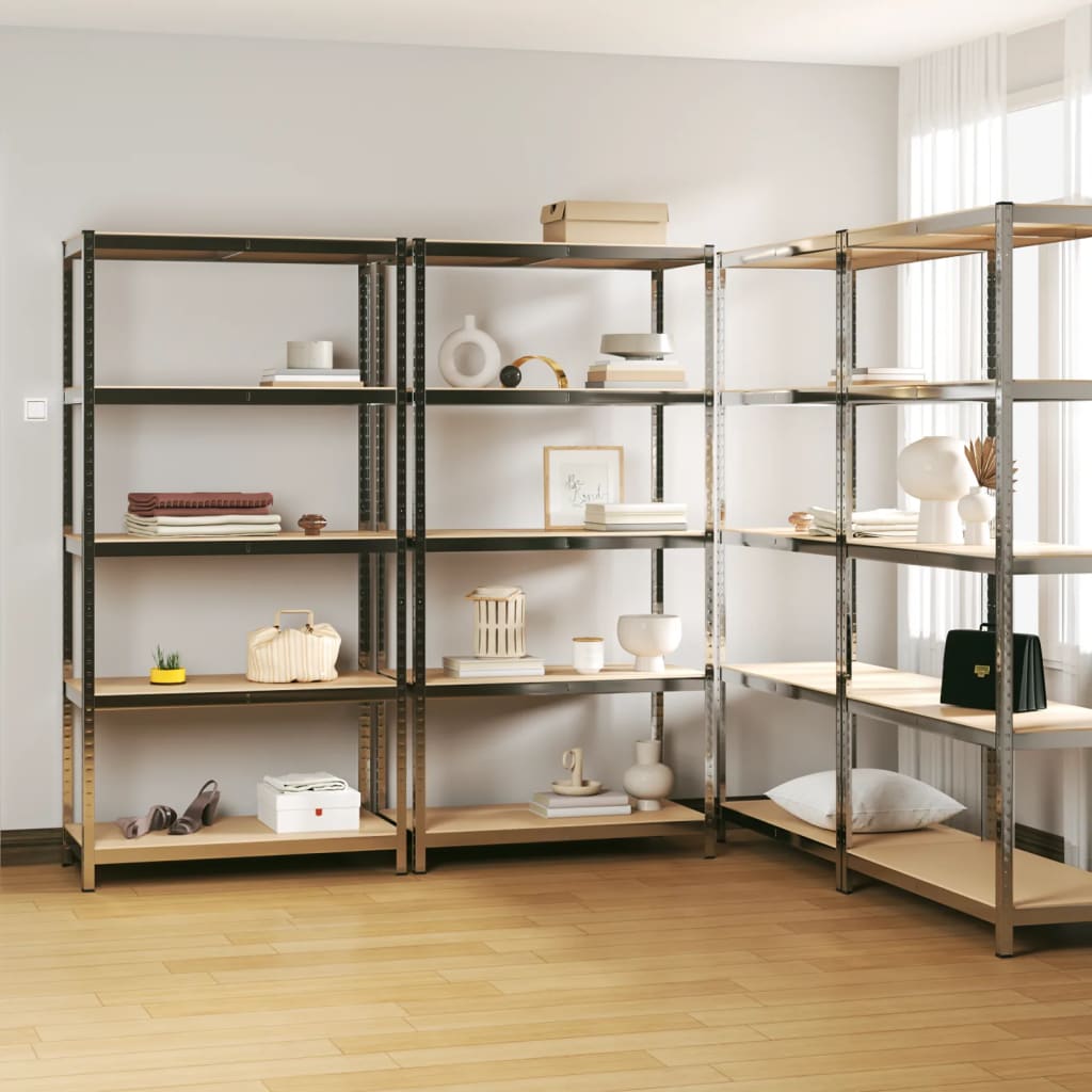 5-Layer Shelves 4 pcs Silver Steel&Engineered Wood