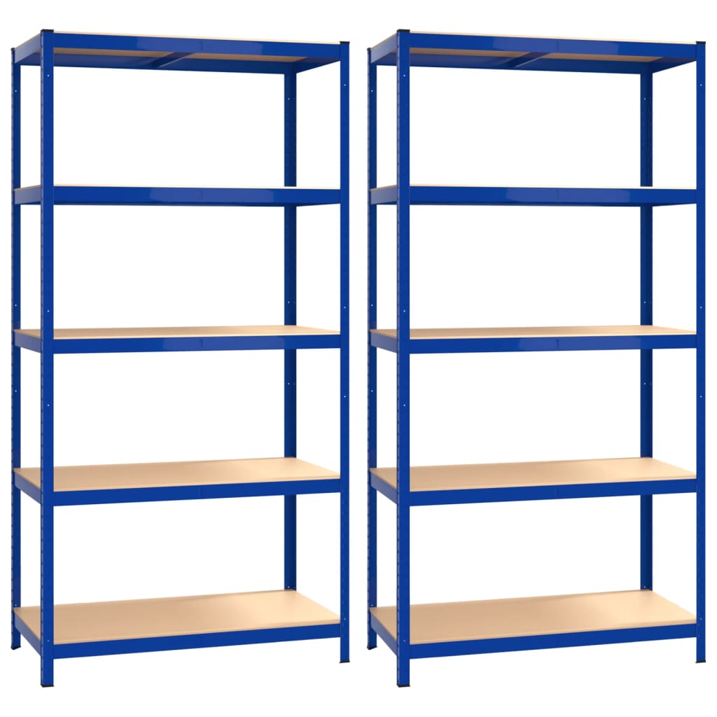 5-Layer Shelves 2 pcs Blue Steel&Engineered Wood