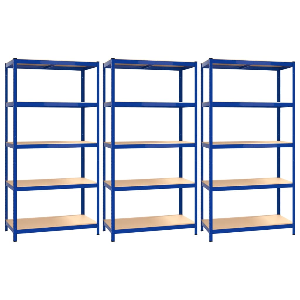 5-Layer Shelves 3 pcs Blue Steel&Engineered Wood