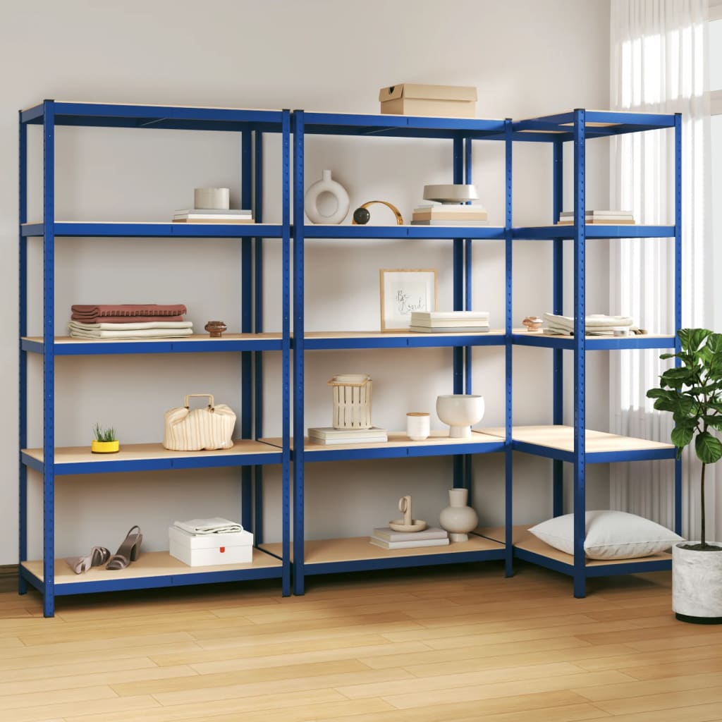 5-Layer Shelves 3 pcs Blue Steel&Engineered Wood