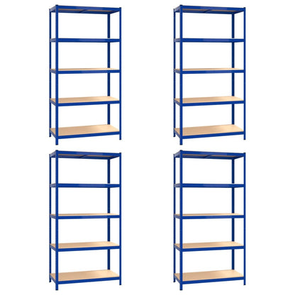 5-Layer Shelves 4 pcs Blue Steel&Engineered Wood