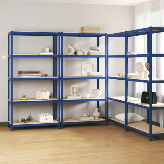 5-Layer Shelves 4 pcs Blue Steel&Engineered Wood